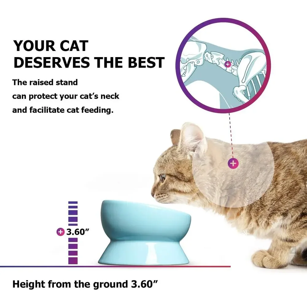 Ceramic Raised Cat Food Water Bowl